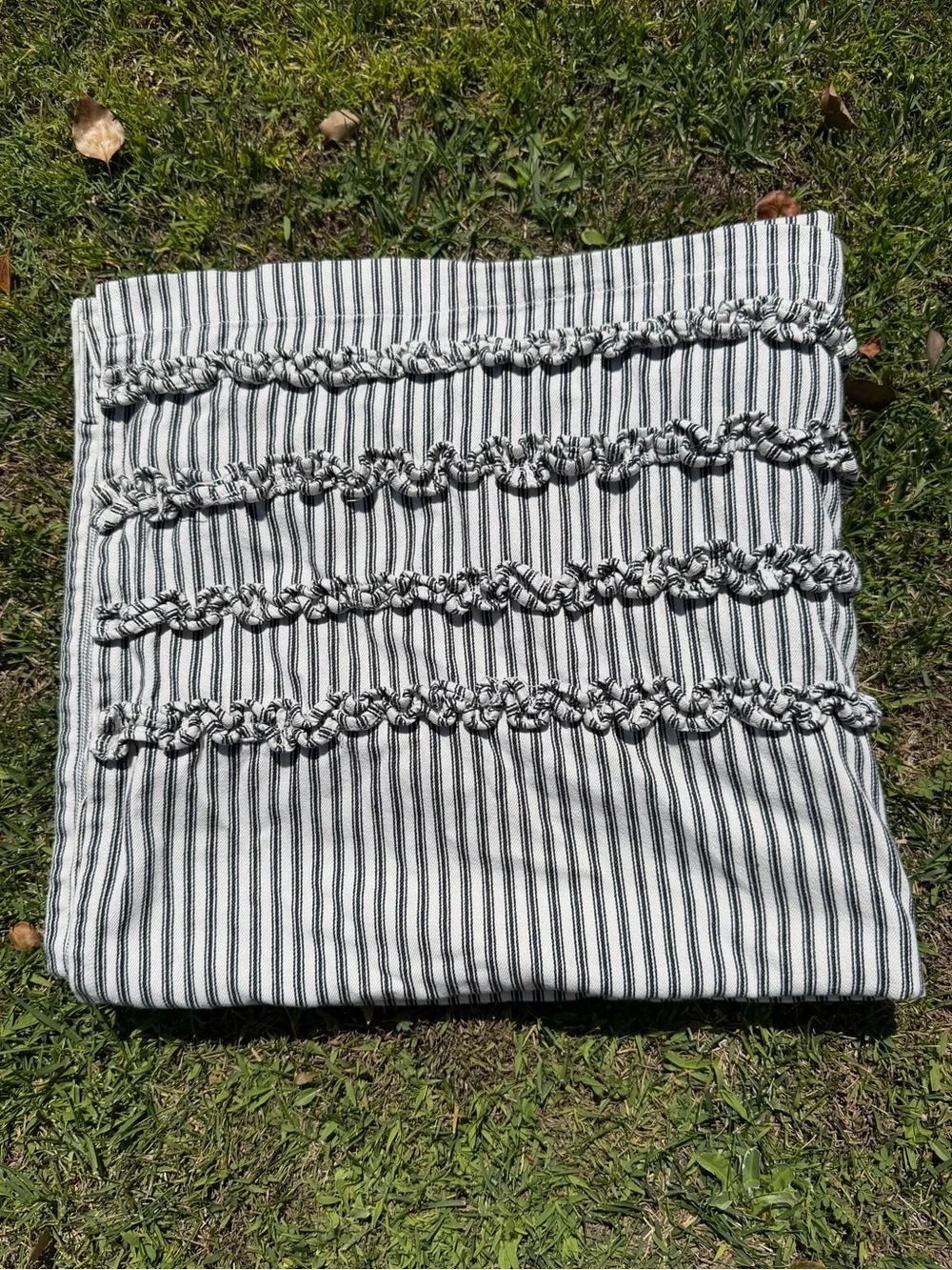 Pottery Barn Ticking Stripe Ruffle Shower Curtain Black White 100% Cotton 65x70